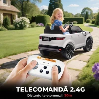 AIYAPLAY Mașină Electrică pentru Copii cu Licență Land Rover, Faruri LED, Claxon și Telecomandă, 105x68.5x58 cm, Albă(m-7)