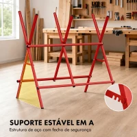 HOMCOM Cavalete Dobrável para Cortar Madeira Altura e Largura Ajustáveis Estrutura em A até 150 kg Vermelho(m-4)