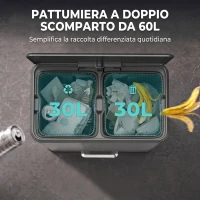 HOMCOM Pattumiera a Pedale 2 x 30 L in Acciaio Inox con Secchi Estraibili e Coperchio Soft-Close, Argento(m-4)
