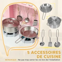 AIYAPLAY Cuisine Enfant avec Glaçons, Micro-ondes, Four, Plaque, Évier, Machine à Laver, Tableau, 90x 33,3x91,6cm, Rose(m-7)