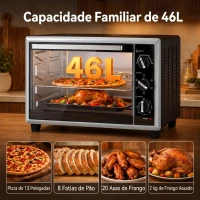 HOMCOM Mini Forno Elétrico de Bancada 46 L com Convecção Espeto Giratório e Temporizador 1800 W(m-5)