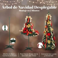 HOMCOM Árbol de Navidad Desplegable 180 cm con 100 Luces LED 11 Modos Mando a Distancia y Decoración Incluida Verde(m-7)