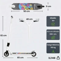 SPORTNOW Trotinete Acrobática para Truques com Plataforma em Alumínio, Rolamentos ABEC-7, Rodas 100 mm e Guiador 360°, Branco(m-3)