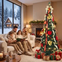HOMCOM Árbol de Navidad Desplegable 180 cm con 100 Luces LED 11 Modos Mando a Distancia y Decoración Incluida Verde(m-9)