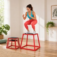 SPORTNOW Boîte Entraînement Pliométrique Trapézoïdale en Acier, 3 Plateformes de Saut Antidérapantes 30,5/45,8/61 cm, Rouge(m-8)