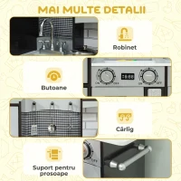 AIYAPLAY Bucătărie de jucărie pentru copii 3-8 ani din lemn cu accesorii, frigider, chiuvetă și butoane cu sunete, maro(m-7)