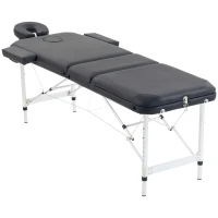 HOMCOM Foldable Massage Bed Portable Table, 3-Section Aluminium Foldable Beauty Couch with Headrest Support, 60 cm Width Black(m-1)
