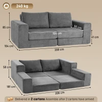 HOMCOM Canapea extensibilă 4-în-1 cu funcție de dormit, extensibilă, canapea pliabilă, 2 locuri, Gri(m-3)