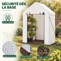 Outsunny Serre de Jardin PE avec Étagères 2 Niveaux, Bâche Renforcée 140 g/m², Porte Zippée Enroulable, 143x73x195cm, Blanc(m-7)
