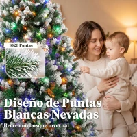 HOMCOM Árbol de Navidad 180 cm con 350 Luces LED 11 Modos Mando a Distancia 1020 Puntas Base Metálica Plegable Verde(m-6)