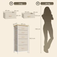 HOMCOM Chest of Drawers, Dresser with 5 Fabric Drawers, Tall Storage Unit with 4 Pockets and 2 Hooks Steel Frame, Beige(m-3)