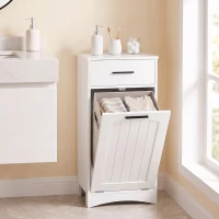 HOMCOM Meuble à Linge avec Tiroir et Compartiment à Rabat, pour Buanderie et Salle de Bain, 42x30x82 cm, Blanc(m-6)