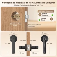 HOMCOM Fechadura Inteligente 5 em 1 com Maçaneta, Impressão Digital, Código, App, Bluetooth, Cartão NFC, Chave e Registo de Acessos, Preto(m-3)