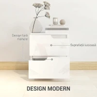 HOMCOM Noptieră modernă din lemn cu 2 sertare și design lucios, 40x40x48 cm, alb(m-4)