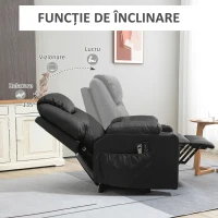 HOMCOM Scaun cu ridicare electric pentru varstnici cu masaj, din piele PU rezistenta cu telecomanda, buzunare laterale, negru(m-5)