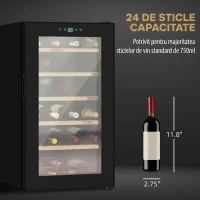 HOMCOM Frigider pentru Vin pentru 24 de Sticle, Capacitate 65L, Control al Temperaturii și Rafturi Detasabile, Negru(m-7)
