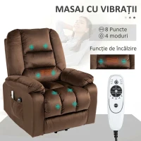 HOMCOM Fotoliu Relax cu Funcție de Ridicare, Reclinabil, cu Masaj și Încălzire din Catifea, Maro(m-6)