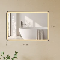 HOMCOM Specchio da Bagno LED Bluetooth Antiappannamento 100x70 cm Nero(m-3)