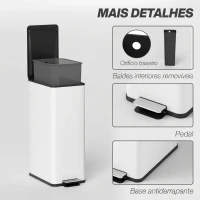 HOMCOM Caixote do Lixo de Cozinha 20 L em Aço Inoxidável com Tampa de Fecho Suave, Pedal e Balde Amovível, Branco(m-7)
