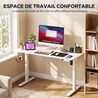 HOMCOM Bureau Assis Debout Électrique 120 x 60 cm avec Écran LCD, Bureau Électrique Réglable en Hauteur avec 3 Mémoires, Blanc(m-6)