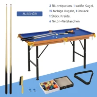 HOMCOM Billardtisch Klappbar Mini Billiard Tisch mit 2 Queues 16 Bällen Kreide Dreieck, Zubehör 140 x 63 x 75 cm(m-4)
