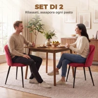 HOMCOM Set 2 Sedie da Pranzo Imbottite con Schienale a Conchiglia in Velluto, 52x55x79 cm, Rosso Vino(m-4)