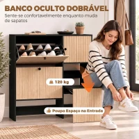 HOMCOM Sapateira Estreita com 2 Gavetas Basculantes Armário Banco Oculto e Prateleiras Ajustáveis 8-10 Pares 100x23,8x100 cm Carvalho(m-4)