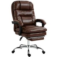 HOMCOM Chaise de bureau ergonomique avec repose-pieds PU ressorts ensachés inclinable 155° dossier haut appui-tête marron(m-7)