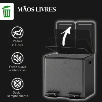 HOMCOM Caixote do Lixo de Cozinha em Aço Inoxidável com 2 Compartimentos 2x15L, Pedal, Tampas de Fecho Suave e Baldes Amovíveis - Preto(m-6)