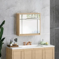 HOMCOM Dulap de Baie cu Oglindă, 2 Uși și Raft Reglabil, 48 x 14,5 x 45 cm, Culoarea Lemnului(m-7)