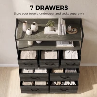 HOMCOM Chest of Drawers, Bedroom Fabric Dresser with 7 Drawers, Storage Organiser Unit with Open Shelves, Grey Wood-Effect(m-4)