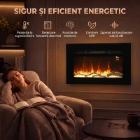 HOMCOM Șemineu Electric de 60 cm, Încastrat sau de Perete, 1800 W, Temporizator 24 de Ore, Flacără Reglabilă, Cristale(m-7)