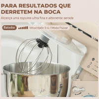 HOMCOM Batedeira Planetária 4,5L 1300W 6 Velocidades Taça de Aço Inoxidável Batedor Gancho Varas Bege(m-7)