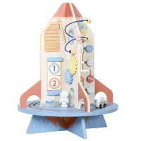 AIYAPLAY Wooden Activity Cube, Rocket Theme Educational Toys with Shape Sorter & Bead Maze for Toddlers 24M-6Y Fine Motor Skill(m-1)