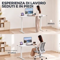 HOMCOM Scrivania Elettrica Regolabile con Display LCD 120x60 cm Bianco(m-4)