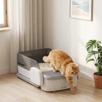 PawHut Lettiera Gatto Autopulente Controllo App WIFI, Design Aperto, Contenitore Rifiuti 10L, Gatti 1.5-8 kg(m-8)
