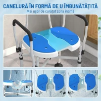 HOMCOM Scaun de Duș cu Șezut Canelat, Înălțime Reglabilă și Picioare Antiderapante, Albastru(m-4)