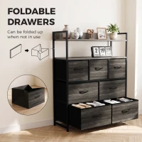 HOMCOM Chest of Drawers, Bedroom Fabric Dresser with 7 Drawers, Storage Organiser Unit with Open Shelves, Grey Wood-Effect(m-6)