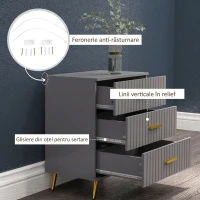 HOMCOM Comodă modernă cu 3 sertare din lemn și aluminiu, 60x40x71,5 cm, auriu și gri închis(m-6)