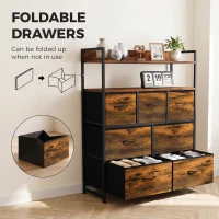 HOMCOM Chest of Drawers, Bedroom Fabric Dresser with 7 Drawers, Storage Organiser Unit with Open Shelves, Rustic Brown(m-6)