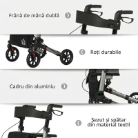 HOMCOM Cadru de mers pliabil din aluminiu, reglabil pe înălțime, cu geantă, 64x67x80-92 cm, negru și argintiu(m-6)