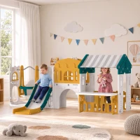 AIYAPLAY Ensemble Toboggan et Balançoire 11 en 1 Enfants, Aire de Jeux Intérieure, Maisonnette, Panier de Basket, 1-4 Ans, Jaune(m-16)