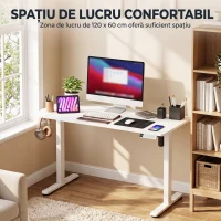 HOMCOM Birou electric reglabil cu display LCD, 120x60 cm, alb(m-6)