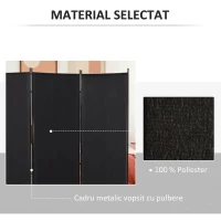 HOMCOM Paravan pliabil de interior cu 3 panouri, realizat din metal și poliester, 253x50x182 cm, negru(m-5)