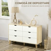 HOMCOM Comodă cu 6 sertare și mânere sculptate, din lemn, 120x40x76 cm, alb și stejar(m-4)