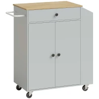 HOMCOM Rolling Kitchen Island with 3-Tier Spice Rack, Kitchen Storage Cart with Drawer and Towel Rack, Light Blue(m-1)