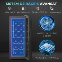 HOMCOM Frigider pentru 12 sticle cu Control Dublu al Temperaturii, Rafturi Reglabile și Iluminare, Negru(m-4)