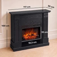 HOMCOM Elektrokamin freistehend/eingebaut mit Rahmen und Ablage für TV 140 cm, 1800 W, 3D-Flammeneffekt, Timer, Schwarz(m-3)