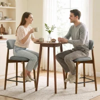 HOMCOM Bar Stools Curved Open Back Padded Seat Footrest Set of 2 for Kitchen Grey(m-8)