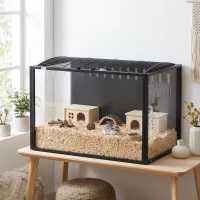 PawHut Cage à Hamster Géante Habitat pour Rongeur en Acier et Acrylique Transparent Vue Panoramique 81 x 51 x 53 cm Noir(m-11)